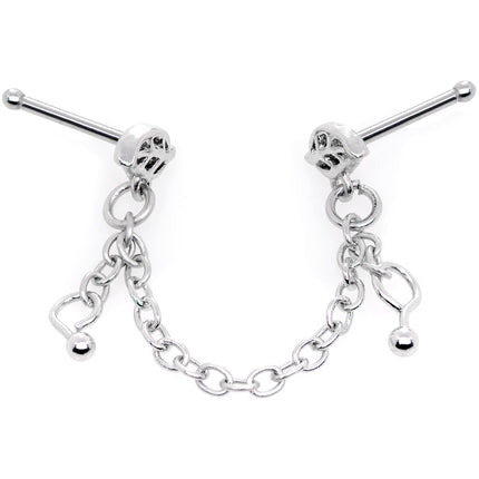 20G 1/4 Autumn Fall Leaves Chain Dangle Double Nose Bone