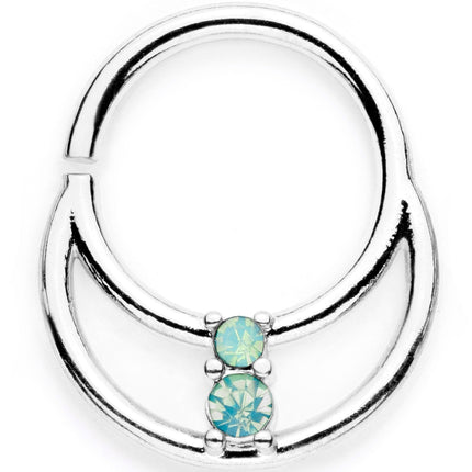 16G 3/8 Teal Faux Opal Twisted Horseshoe Closure Ring Set