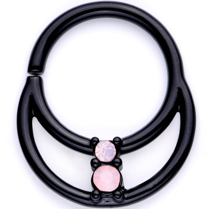 16G 3/8 Pink Faux Opal Black Anodized Horseshoe Closure Ring Set