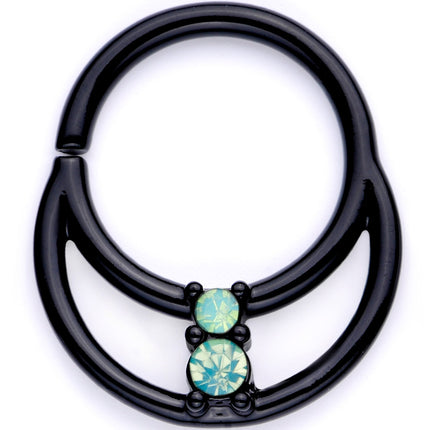 16G 3/8 Teal Faux Opal Black Anodized Horseshoe Closure Ring Set