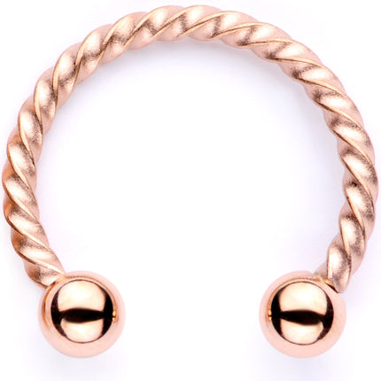 16G Pink Faux Opal Rose Gold Tone Twisted Horseshoe Clip On Fake Septum Ring Set
