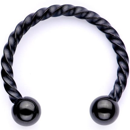 16G Teal Faux Opal Black Anodized Twisted Horseshoe Clip On Fake Septum Ring Set