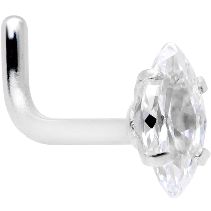 18G 1/4 Clear CZ Gem Ellipse L Shape Nose Ring