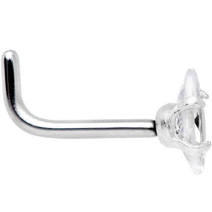 18G 1/4 Clear CZ Gem Ellipse L Shape Nose Ring