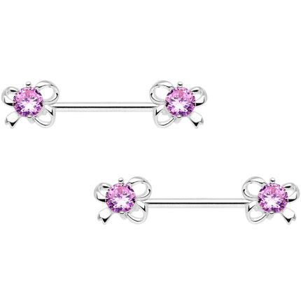 Pink CZ Gem All Tied Up Barbell Nipple Ring Set