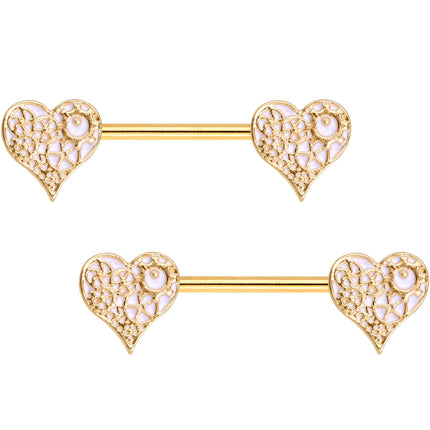 Gold Tone Anodized Steampunk Gears of Love Barbell Nipple Ring Set