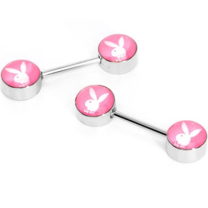 Licensed Pink White Playboy Bunny Barbell Nipple Ring Set