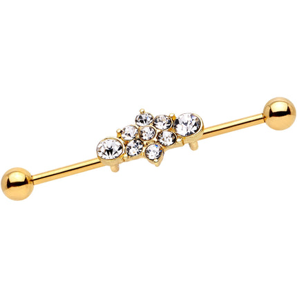14G Clear Gem Gold IP Floral Cluster Industrial Barbell 38mm