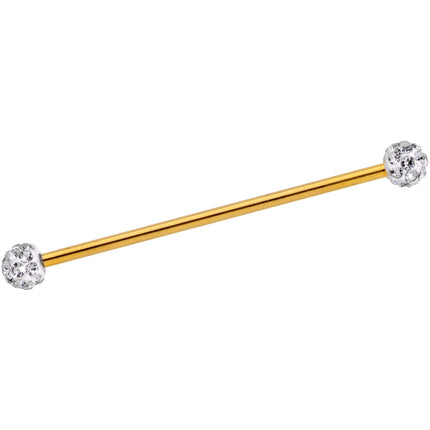 Clear Gem Cluster End Gold Anodized Straight Industrial Barbell 38mm