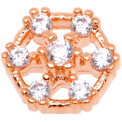 14G Clear Gem Rose Flower Tone Externally Threaded Dermal Anchor Top