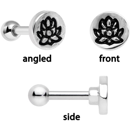 16G 1/4 Green Gem Lotus Flower Cartilage Tragus Earring Set of 3