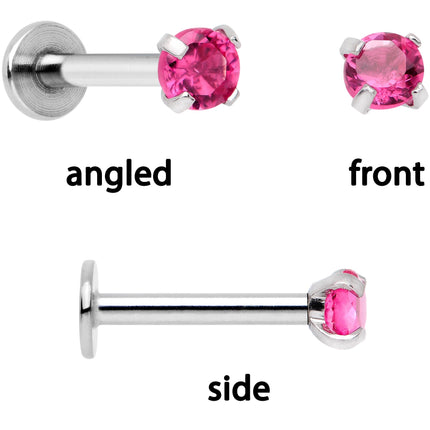 16G 1/4 Pink Gem Rose Flower Cartilage Tragus Earring Set of 3
