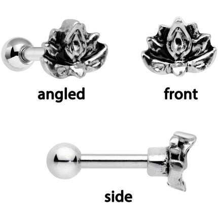16G 1/4 Clear Gem Lotus Flower Black Cartilage Tragus Earring Set of 3