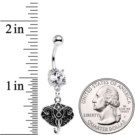 Clear Cubic Zirconia Gem Elephant Inspired Abstract Dangle Belly Ring