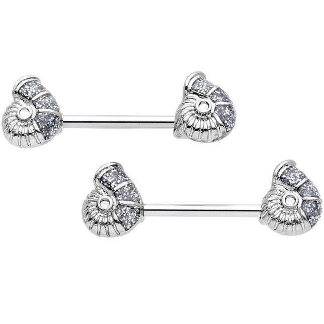 14G 1/2 9/16 Seashell Twisted Horseshoe Nipple Jewelry Set