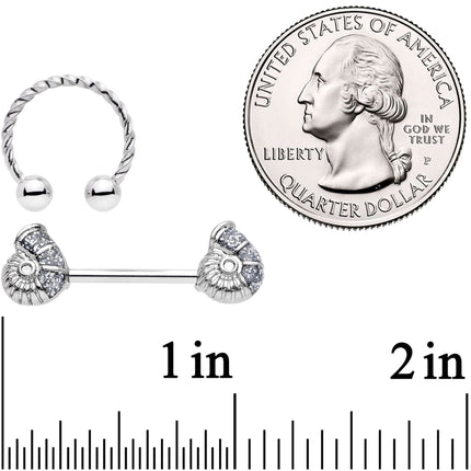 14G 1/2 9/16 Seashell Twisted Horseshoe Nipple Jewelry Set
