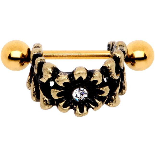16G 1/2 Clear Gem Gold Tone Flower Cuff Cartilage Earring