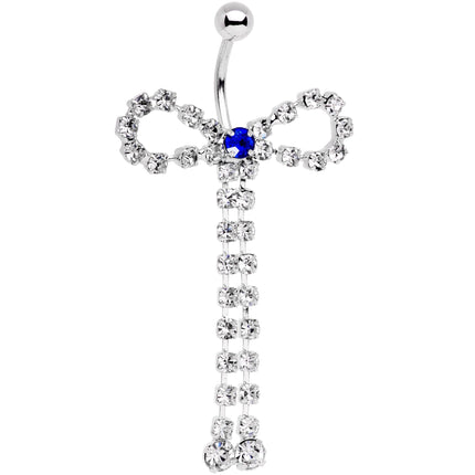 Blue Clear Gem Dainty Graceful Bow Dangle Belly Ring