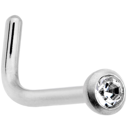 20G G23 Titanium Press Fit Clear CZ Micro Ball L Shaped Nose Ring