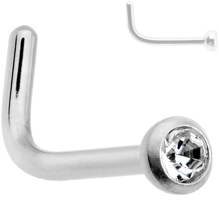 20G G23 Titanium Press Fit Clear CZ Micro Ball L Shaped Nose Ring