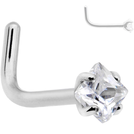 20G Clear 2mm CZ Gem Grade 23 Titanium Rhombus L Shaped Nose Ring