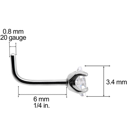 20G Clear 3mm CZ Gem Grade 23 Titanium Rhombus L Shaped Nose Ring