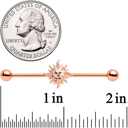 14G Rose Gold Tone Happy Sun Industrial Barbell 38mm