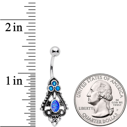 Blue Faux Druzy Baroque Teardrop Dangle Belly Ring
