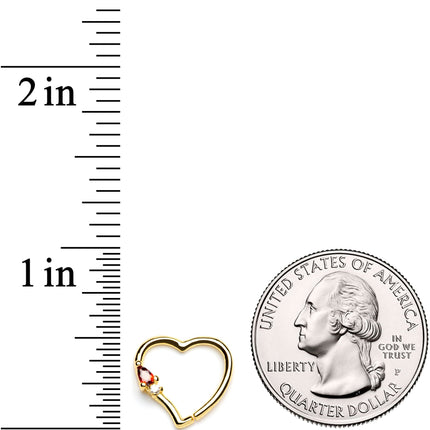 16G 3/8 Red Gem Gold Tone Heart Daith Cartilage Tragus Earring