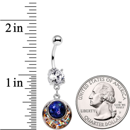Clear CZ Gem Mysterious Galaxy Glitter Mosaic Inlay Dangle Belly Ring