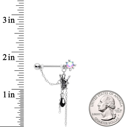 9/16 Black Gem Skeleton Heavy Metal Dangle Barbell Nipple Ring Set