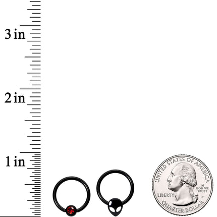 14G 13mm Red Gem Alien Black BCR Captive Nipple Ring Set Of 4