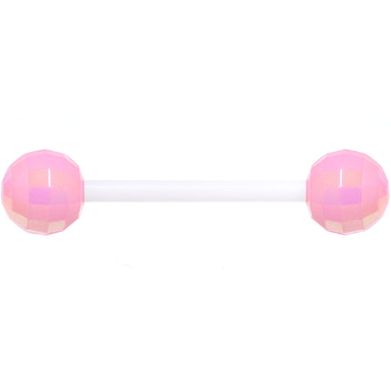 Flexible Acrylic Iridescent Pink Disco Ball Barbell Tongue Ring