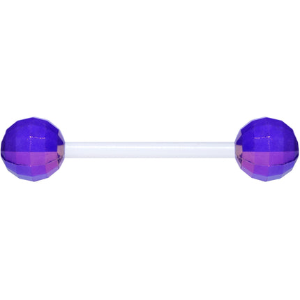 Flexible Acrylic Iridescent Purple Disco Ball Barbell Tongue Ring