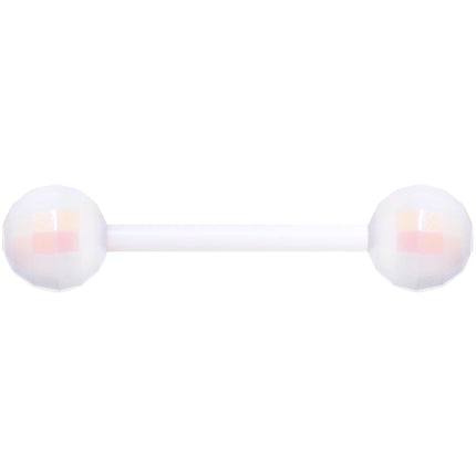 Flexible Acrylic Iridescent White Disco Ball Barbell Tongue Ring