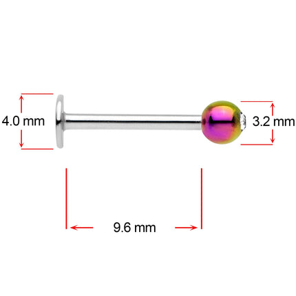 16G 3/8 Clear Gem Rainbow Pearlescent Labret Monroe Tragus
