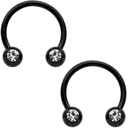 16G 3/8 Clear Gem Variety Horseshoe Nipple Ring Set of 6