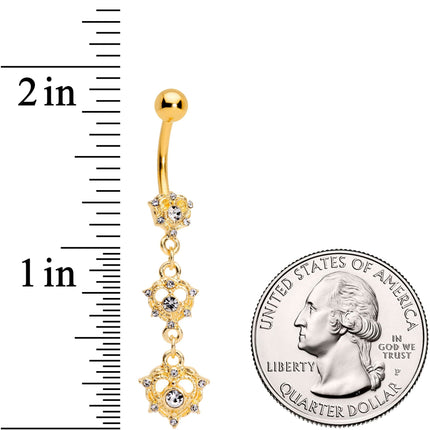 Clear CZ Gem Gold Tone Anodized Triple Heart Dangle Belly Ring