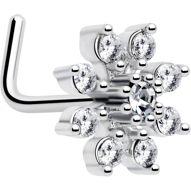 20G 1/4 Clear CZ Gem Flower L Shaped Nose Ring