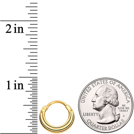 16G 3/8 Gold Tone Delicate Grooves Hinged Septum Ring