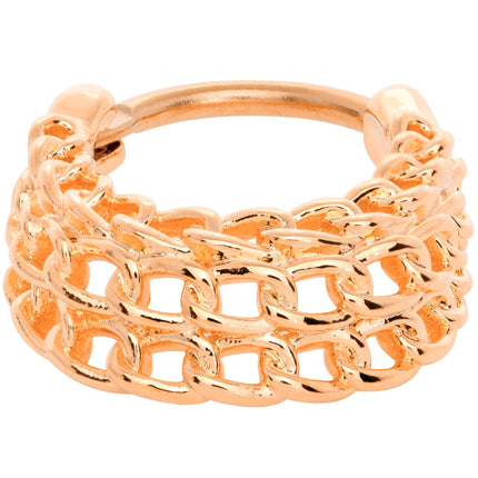 16G 3/8 Rose Gold Tone Triple Chain Hinged Septum Ring