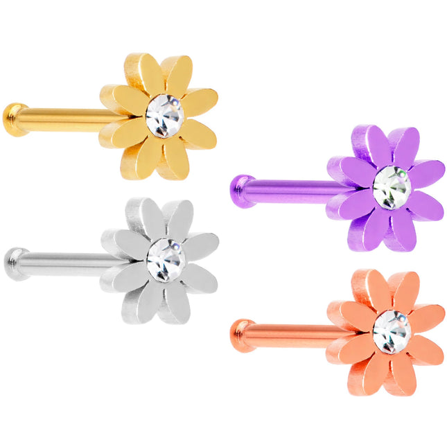 20G 1/4 Clear Gem Multicolor Flower Nose Bone Set of 4