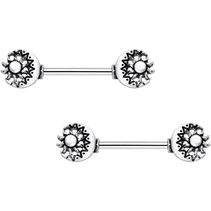 14G 9/16 Crescent Moon and Sun Barbell Nipple Ring Set