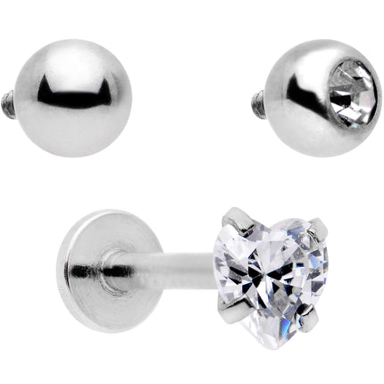 16G 5/16 Clear CZ Gem Variety Heart Labret Monroe Tragus