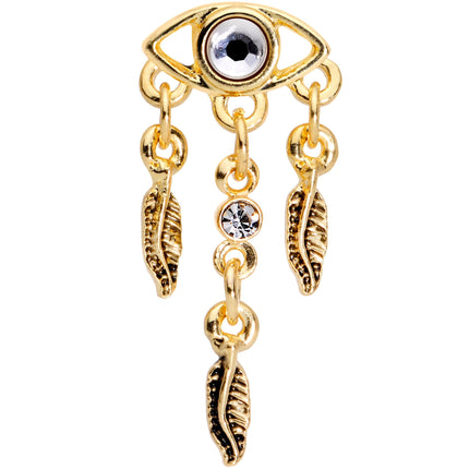 16G 1/4 Clear Gem Gold Tone Eye Feather Cartilage Tragus Earring
