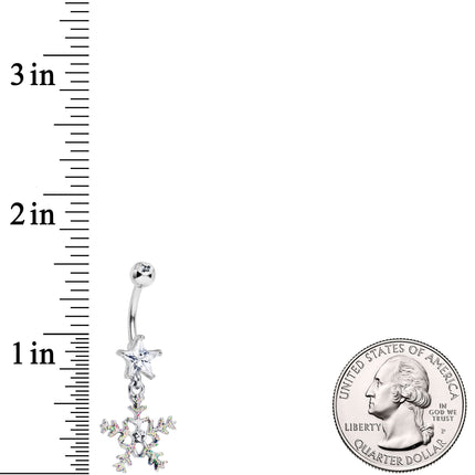 Clear Gem Iridescent Secret Snowflake Dangle Belly Ring