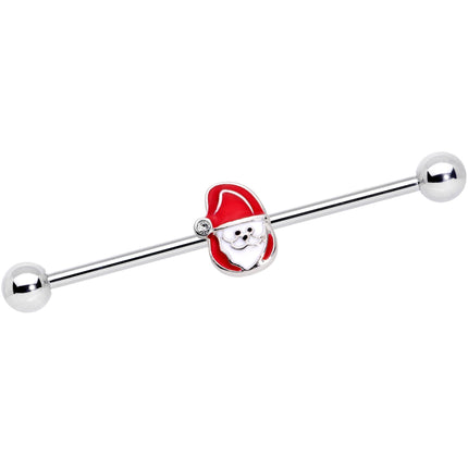 14G Clear Gem Happy Santa Industrial Barbell 38mm