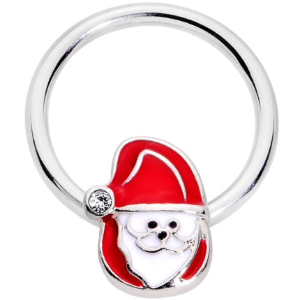 16G 3/8 Clear Gem Happy Santa BCR Captive Ring
