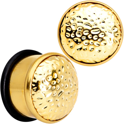 Gold Tone Hammered Finish Single Flare Plug Set 6mm to 16mm Sizes