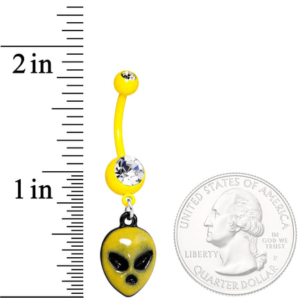 Clear Gem Yellow Glow in the Dark Grumpy Alien Dangle Belly Ring